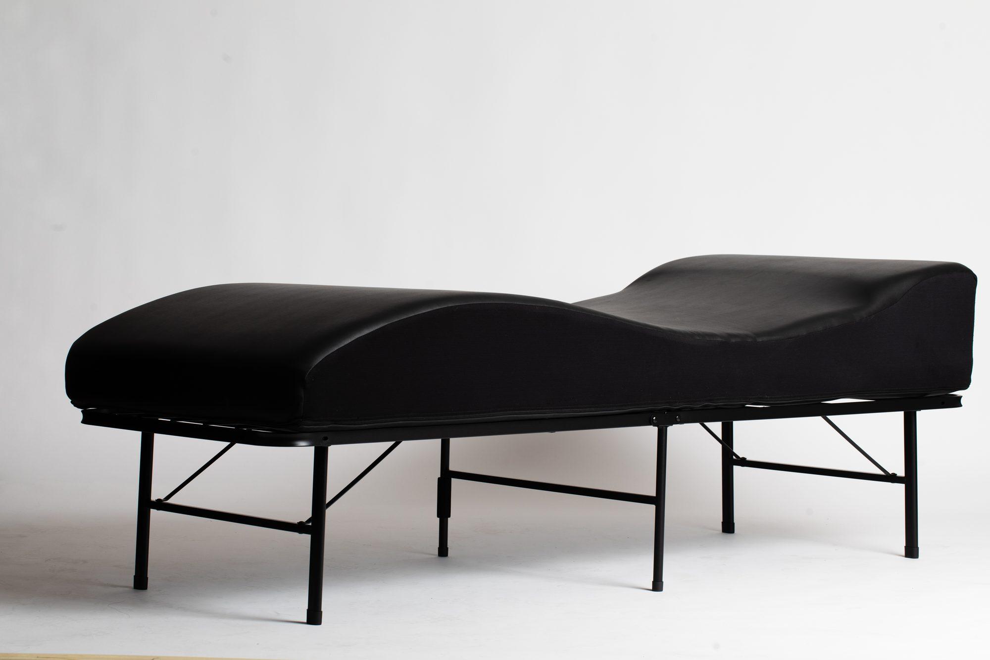 The inHarmony Sound Lounge table on its folding frame, seen from the side