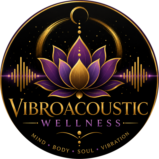 Vibroacoustic Wellness logo — a lotus over a sound wave